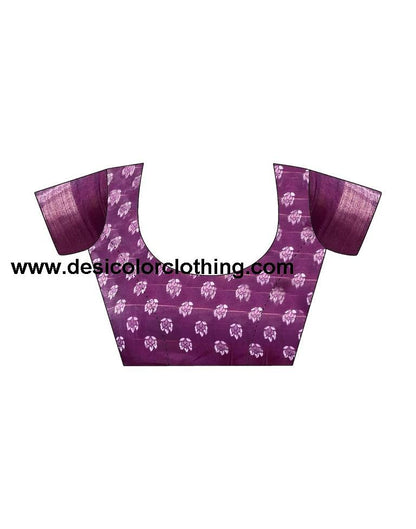 Dark Purple Cotton Zari Saree