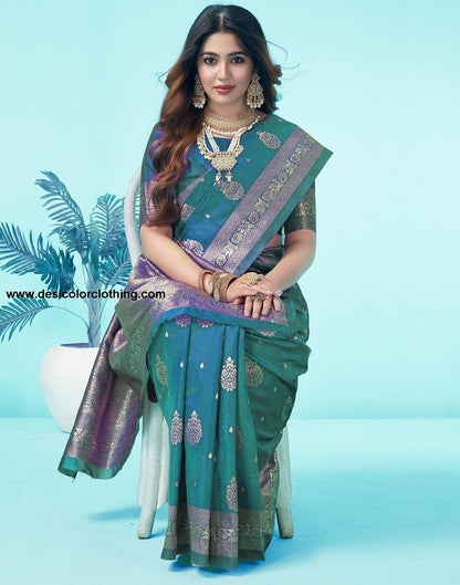 Rama Green Jacquard Silk Saree