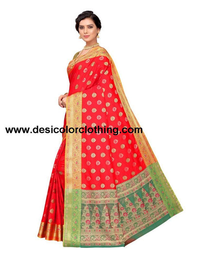 Red Coloured Jacquard Silk Saree | SLV1643S103