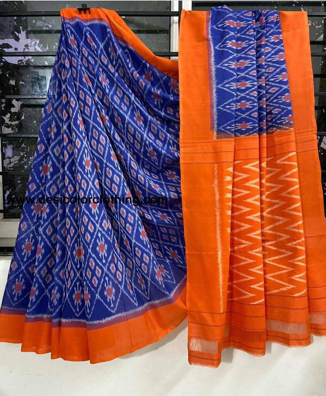 Soft Linen Cotton Saree with Ikkat Digital Print and Contrast Pallu