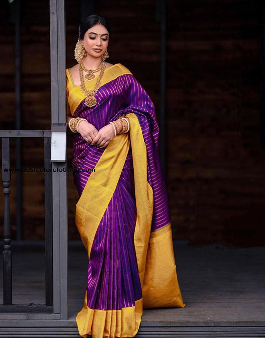 Violet Jacquard Silk Saree