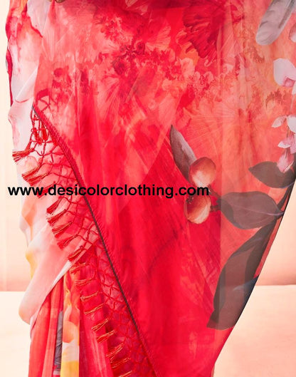 Red Georgette Printed Sarees