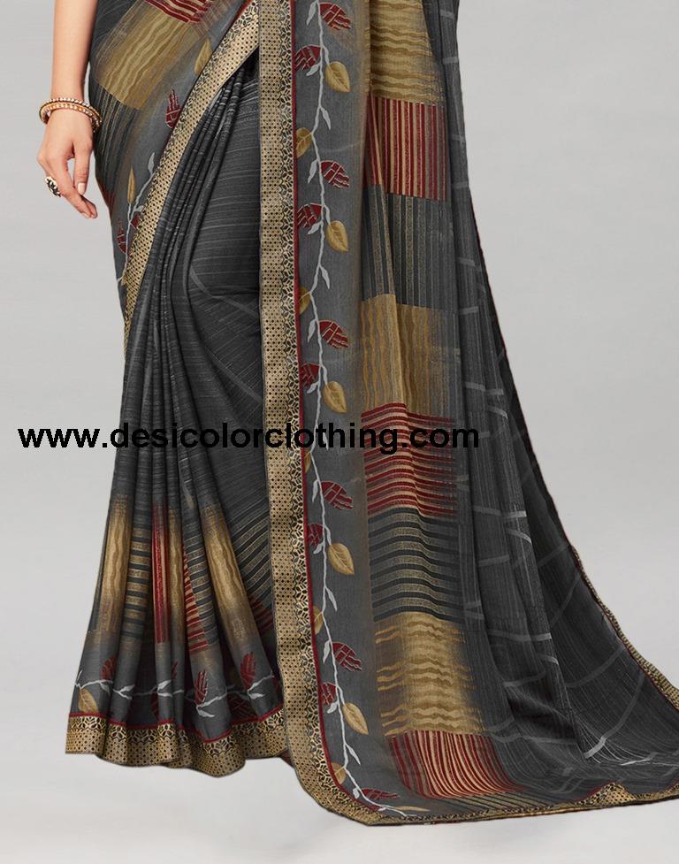 Steel Grey Coloured Chiffon Printed Saree | SLV2206S941