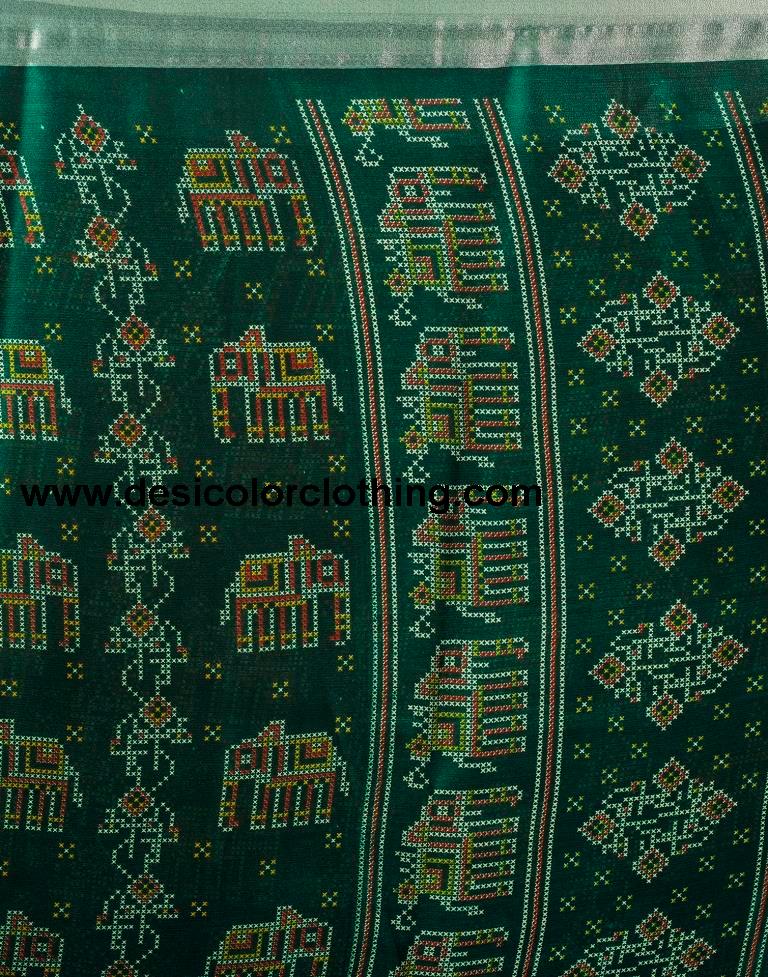 Dark Green Chiffon Printed  Saree