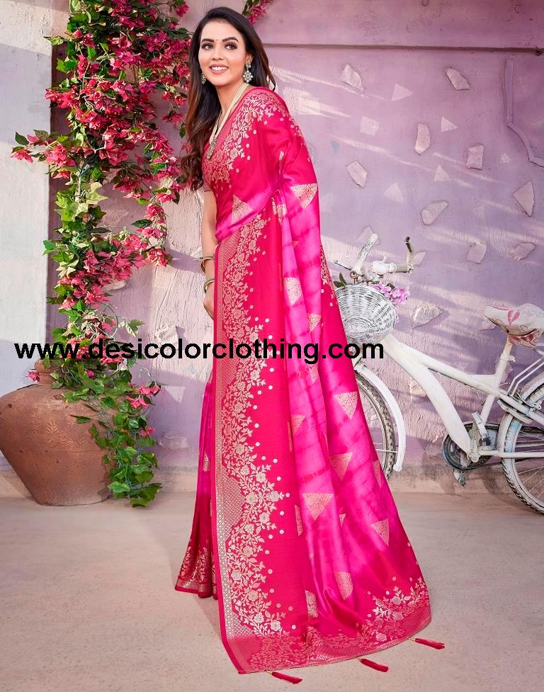 Pink Cotton Woven Saree