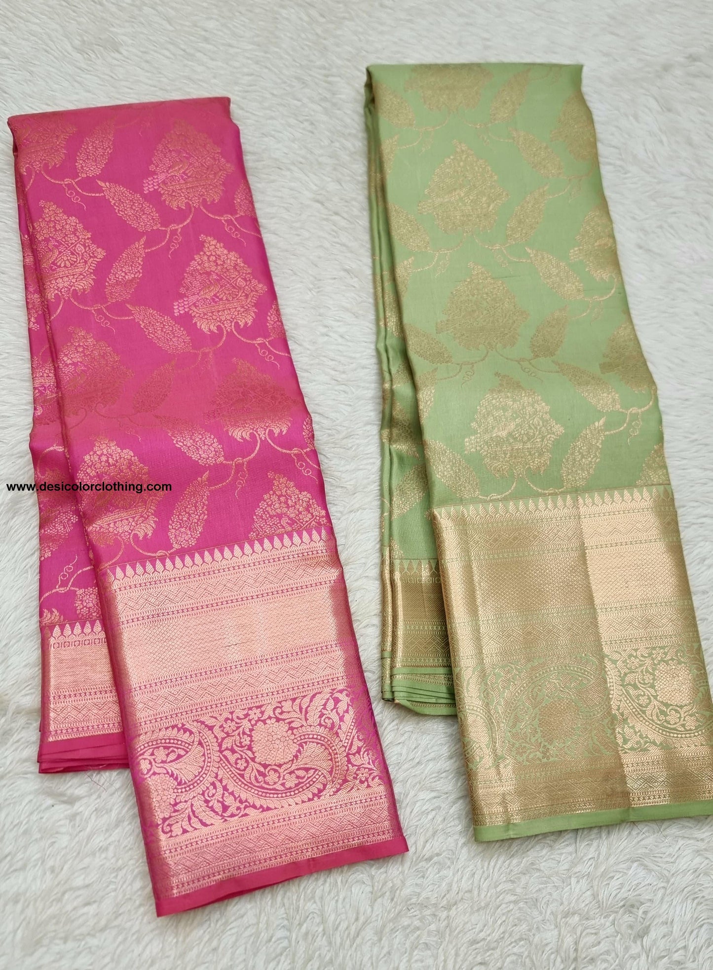 Kanchipuram 100% Pure Handwoven 2G Premium Quality Pastel Colours Unique Design Bridal Silk Sarees