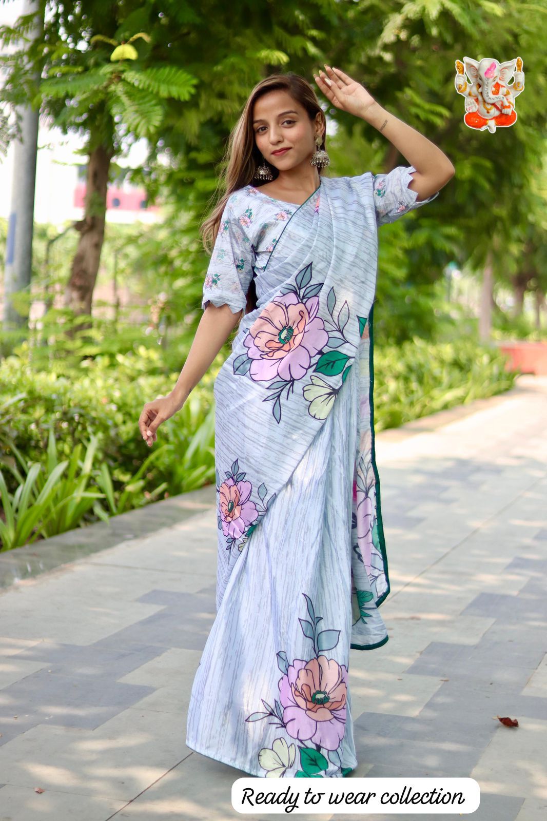 Product Image - Elegant Chinon Silk Saree - Ready to Wear Ethnic Collection