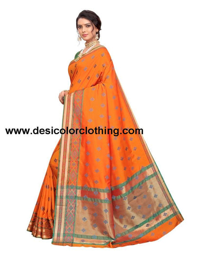 Orange Coloured Poly Silk Jacquard Partywear saree