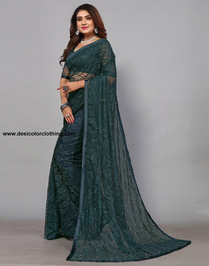 Pine Green Net Lace Saree