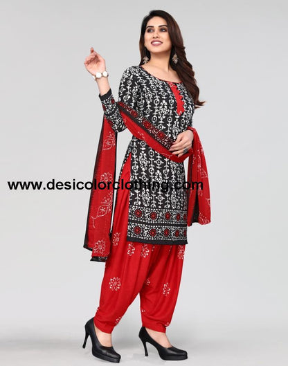 Black Printed Unstitched Salwar Suit Material