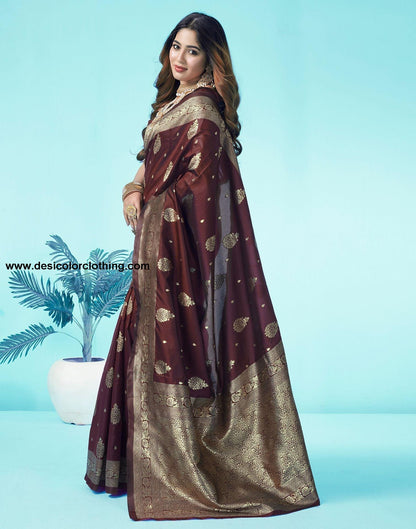 Brown Jacquard Silk Saree