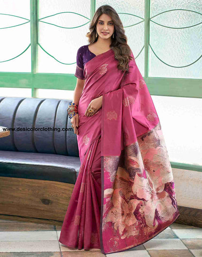 Pink Silk Woven Saree