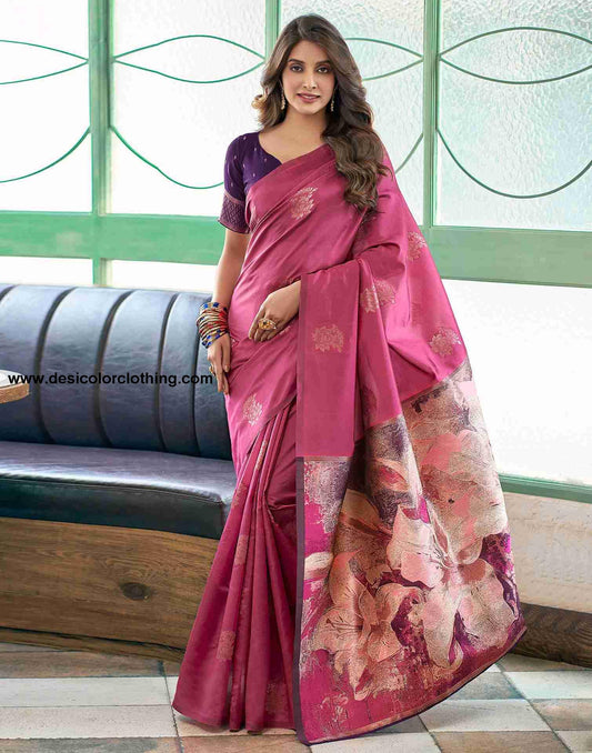 Pink Silk Woven Saree