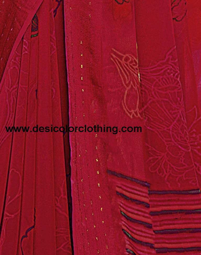 Red Georgette Printed Saree