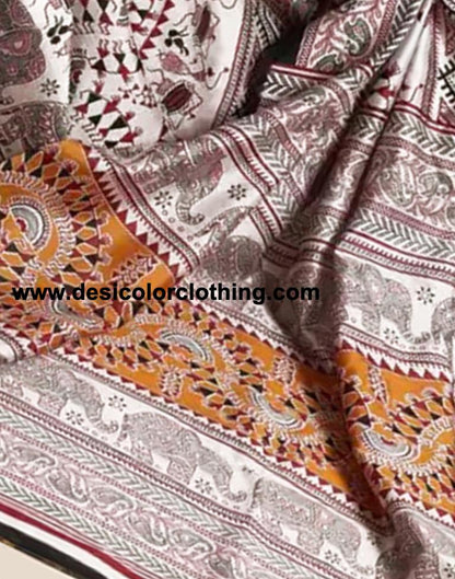White Silk Printed Sarees