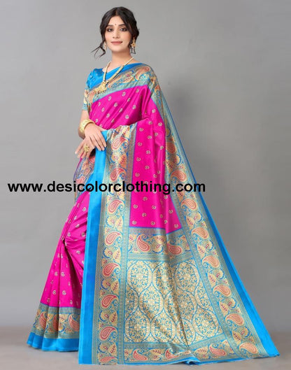 Rani Pink Printed Silk Saree