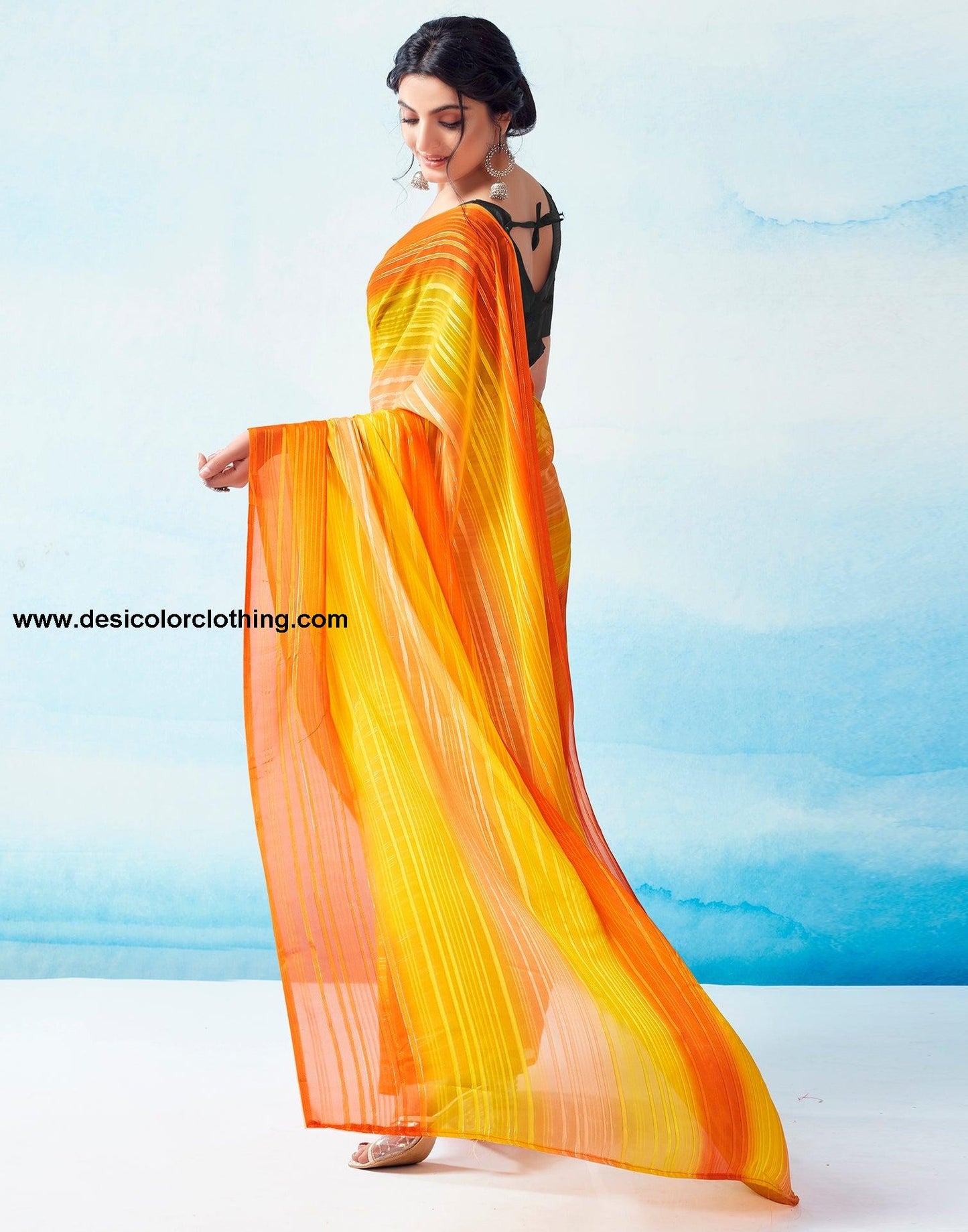Yellow Georgette Printed Ready to Wear Saree