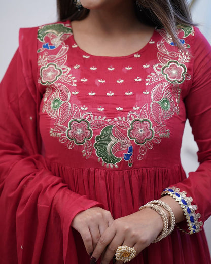 Product Image - Designer Cotton Anarkali Suit Set with Embroidered Dupatta - Festive & Wedding Wear