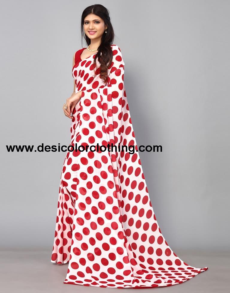 White Printed Saree