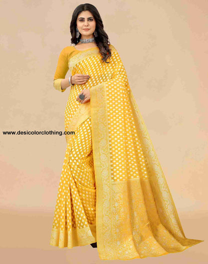 Yellow Cotton Plain Saree