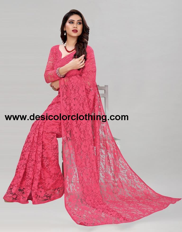 Rose Pink Coloured Russel Net Partywear saree