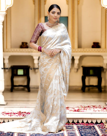 White Silk Plain Saree