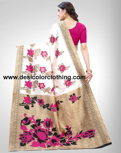 White Coloured Poly Silk Printed Partywear saree