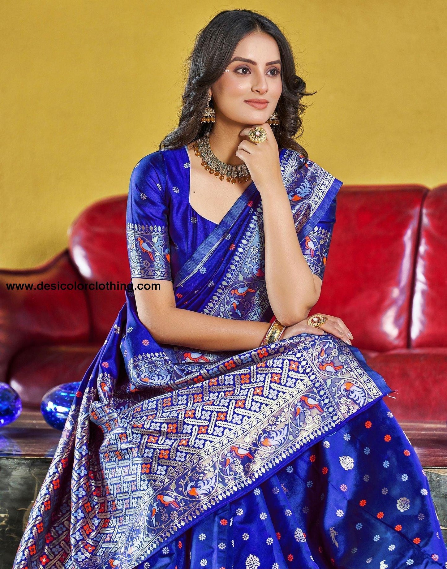 Blue Jacquard Silk Saree