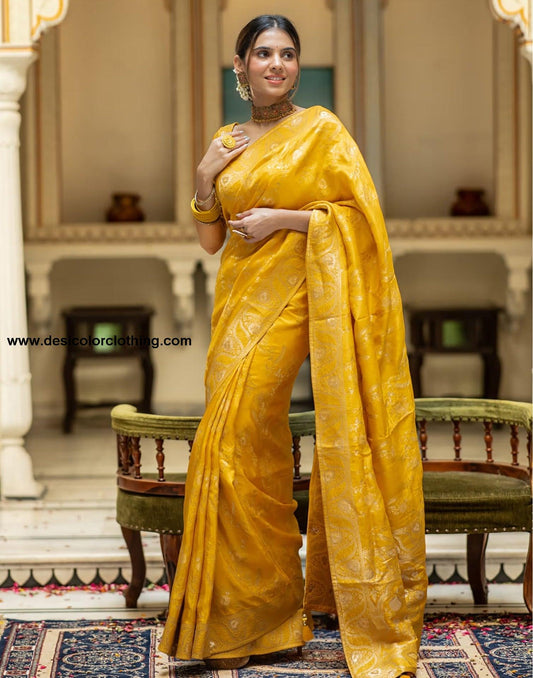 Yellow Silk Plain Saree