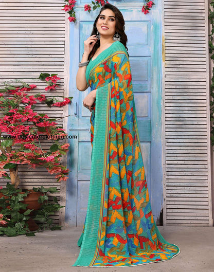 Rama Green Georgette Printed Saree