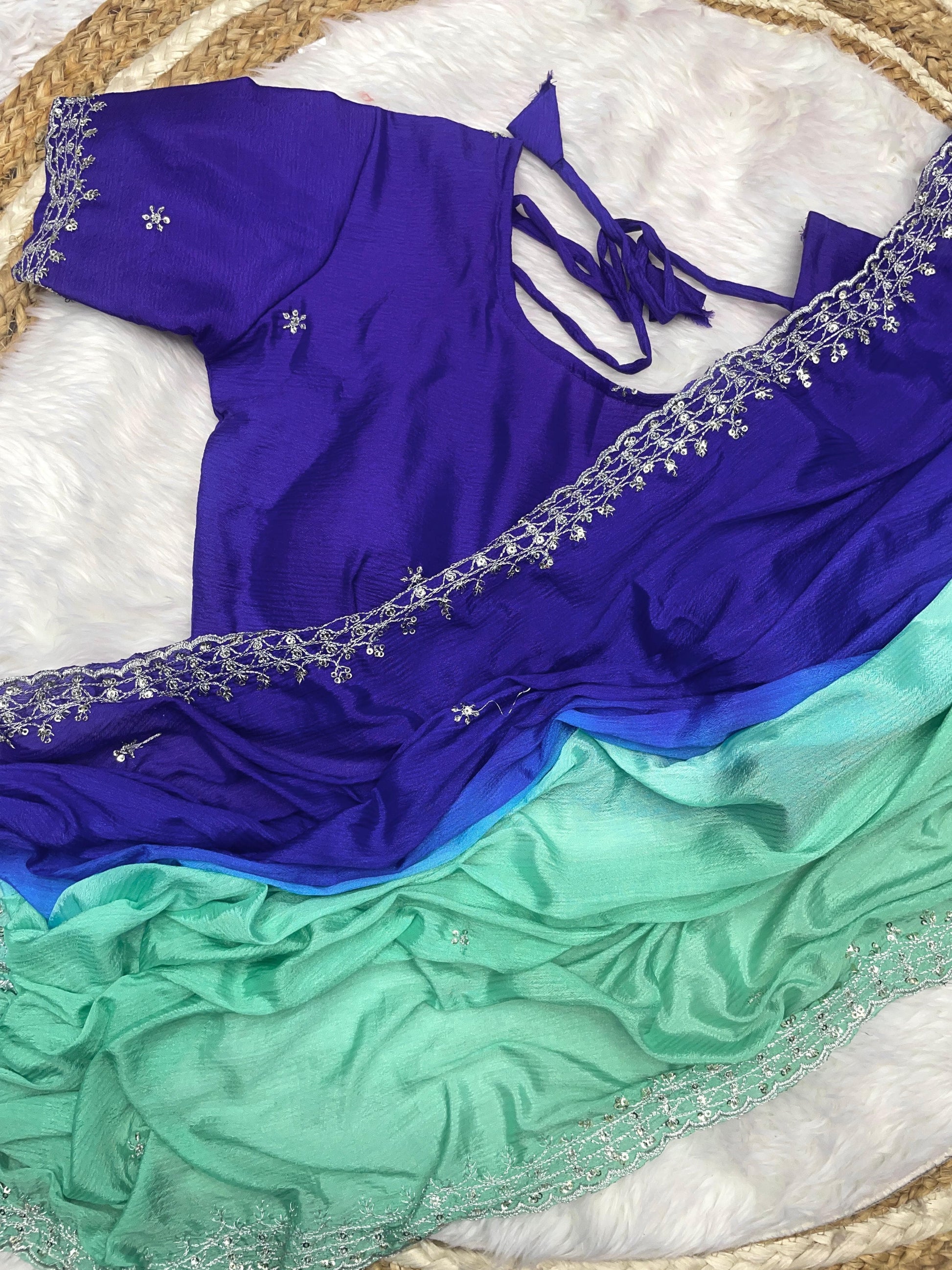 Product Image - Elegant Chinnon Saree with Heavy Embroidery and Jari Work