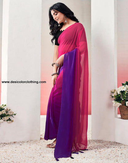 Pink Georgette Plain Ready to Wear Saree