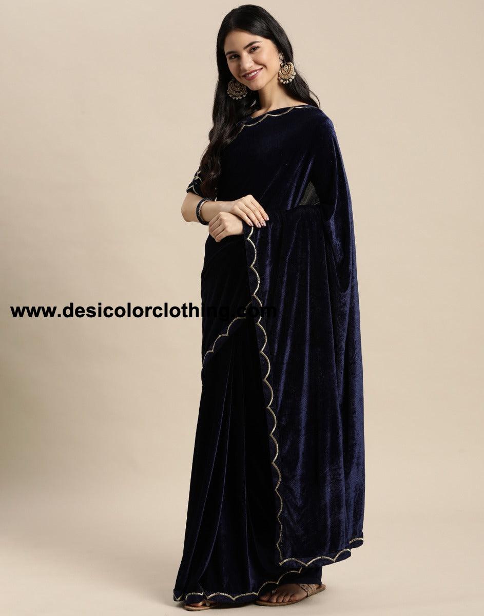 Blue Velvet Saree