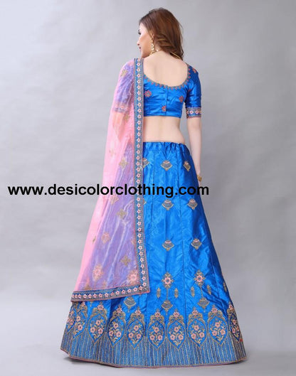 Sparkling Blue Coloured Satin Silk Embroidered Casual Wear Lehenga | SLV119L10391
