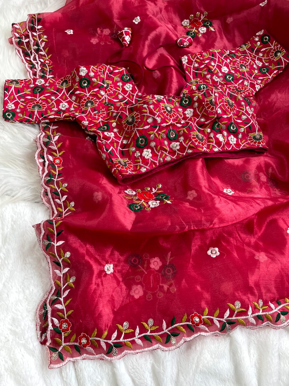 Product Image - Designer Organza Khadi Silk Saree with Embellished Blouse