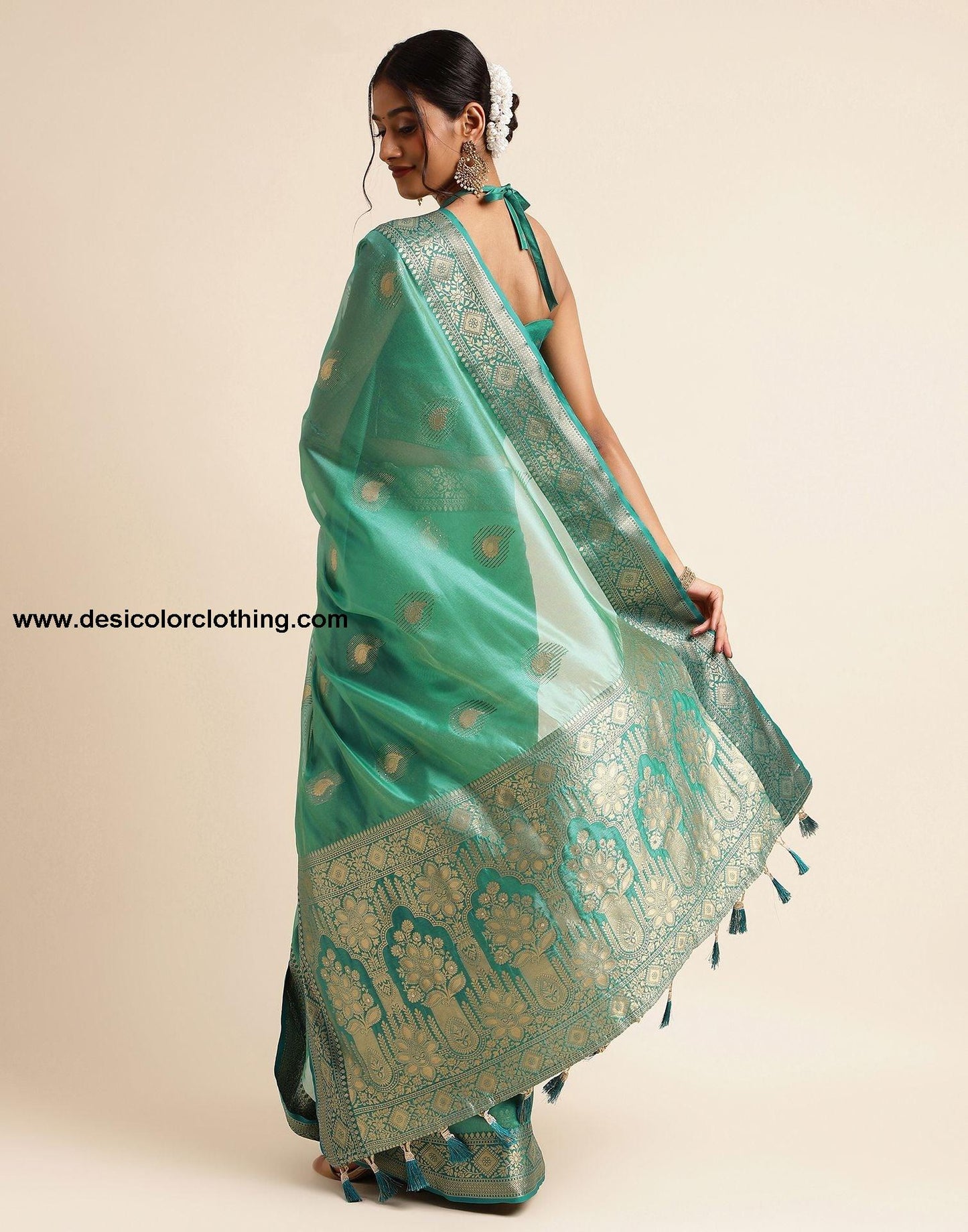 Rama Green Silk Banarasi Saree