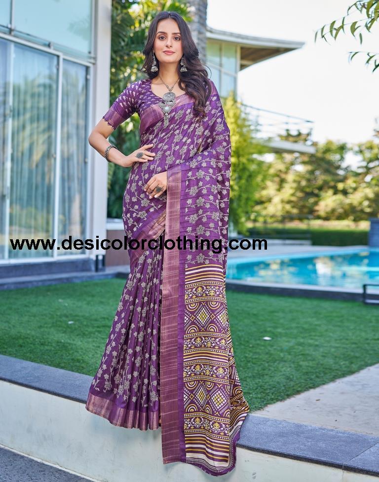 Voilet Silk Printed Saree