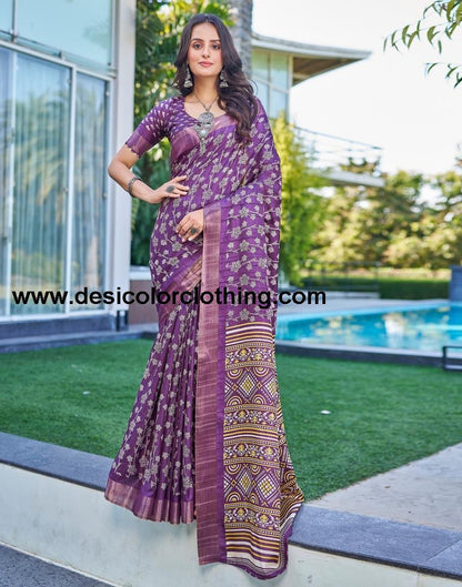 Voilet Silk Printed Saree
