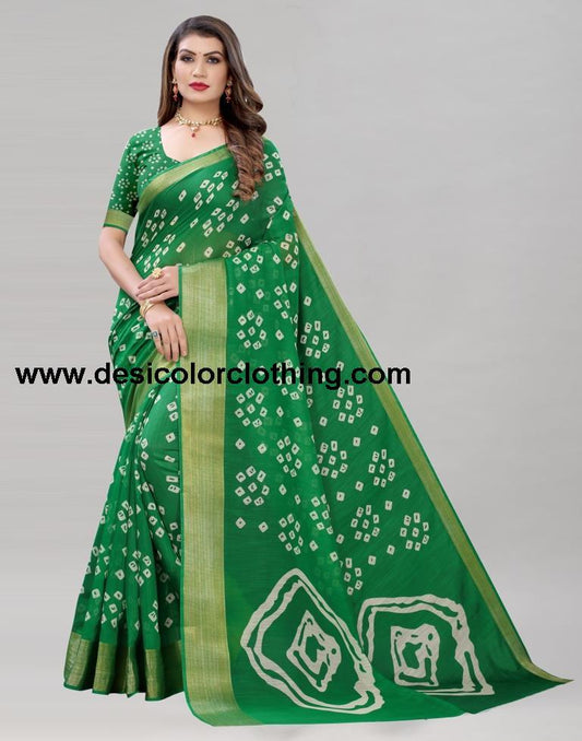 Parrot Green Cotton Bandhani Saree | 1985S486