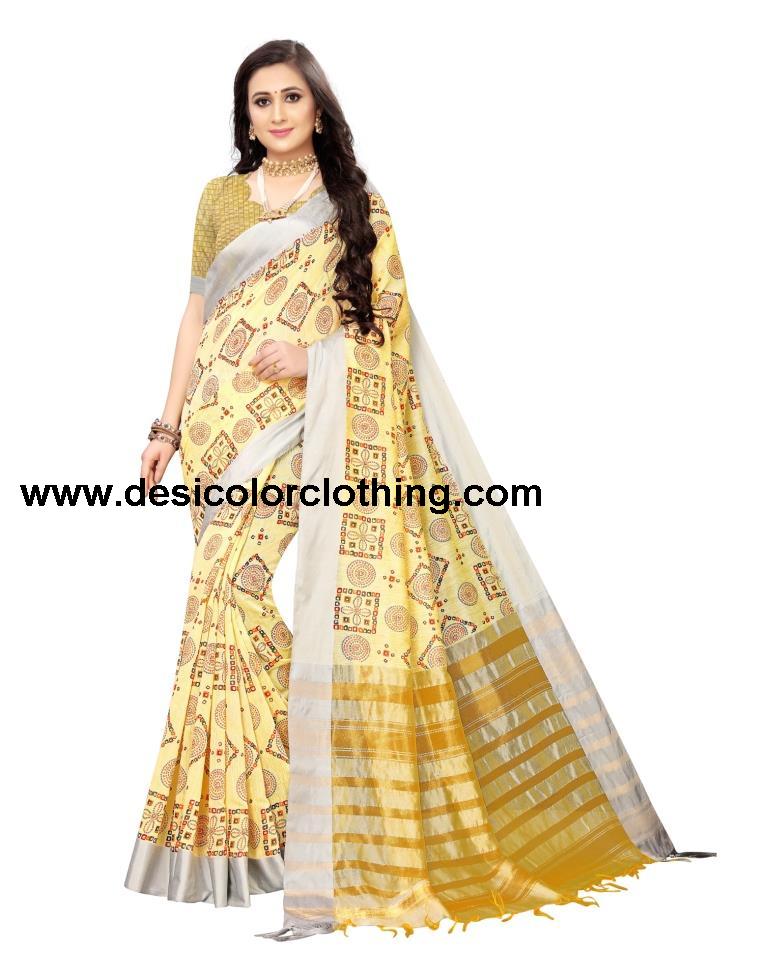 Yellow Cotton Silk Saree | 1328S113