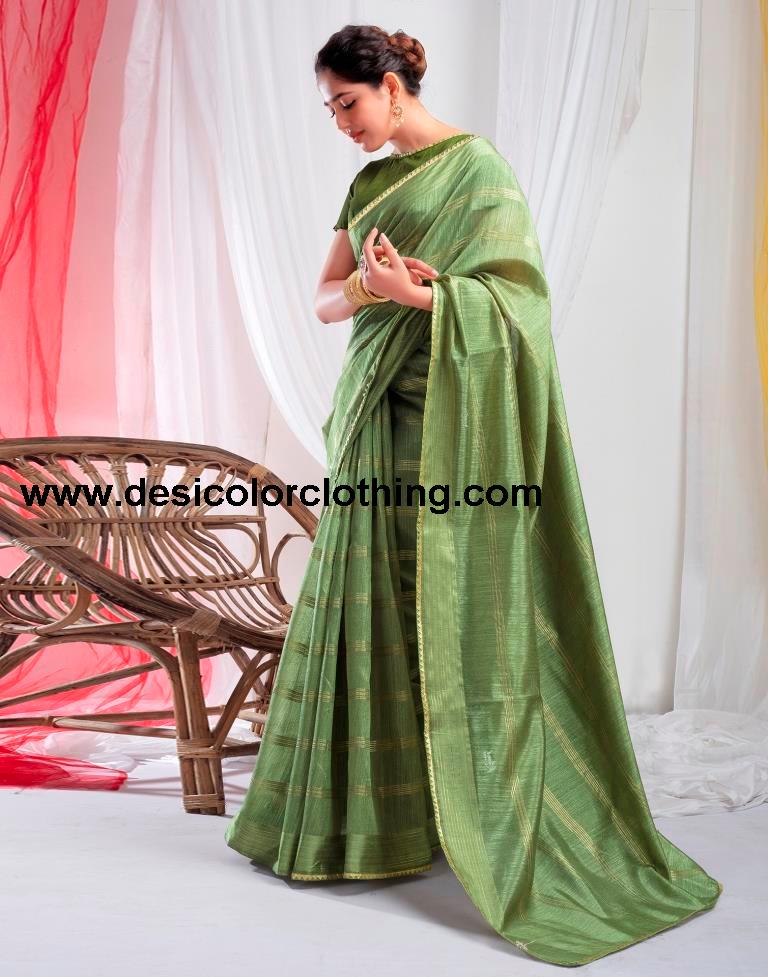Pista Green Silk Plain Saree