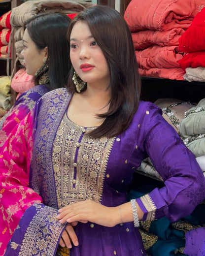 Product Image - Exquisite Anarkali Flared Silk Kurti Pant Dupatta Set