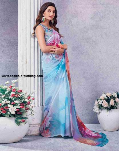 Blue Georgette Printed Saree
