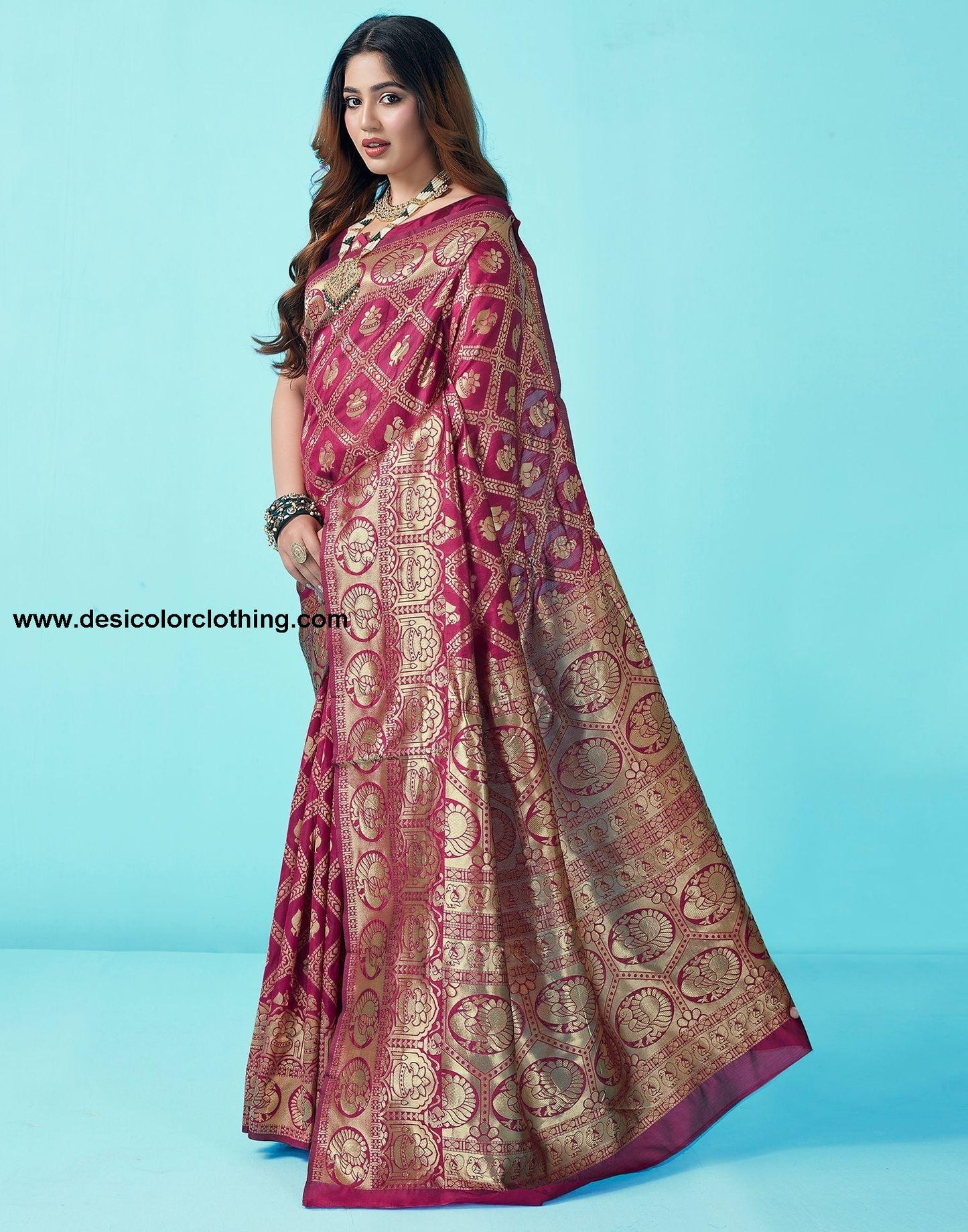 Wine Jacquard Silk Saree