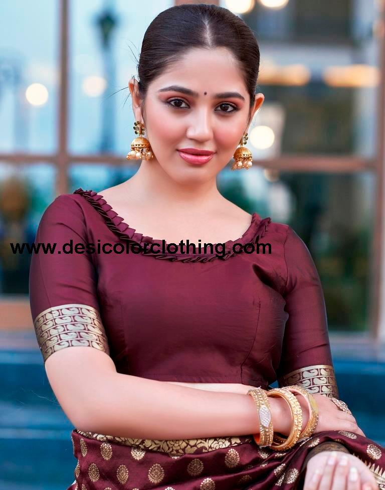 Dark Maroon Silk Weaving Saree