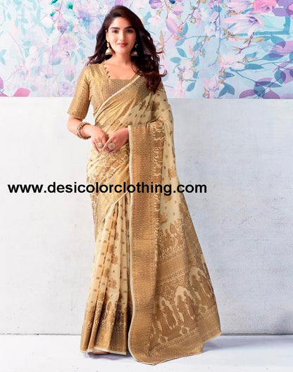 Beige Silk Plain Saree