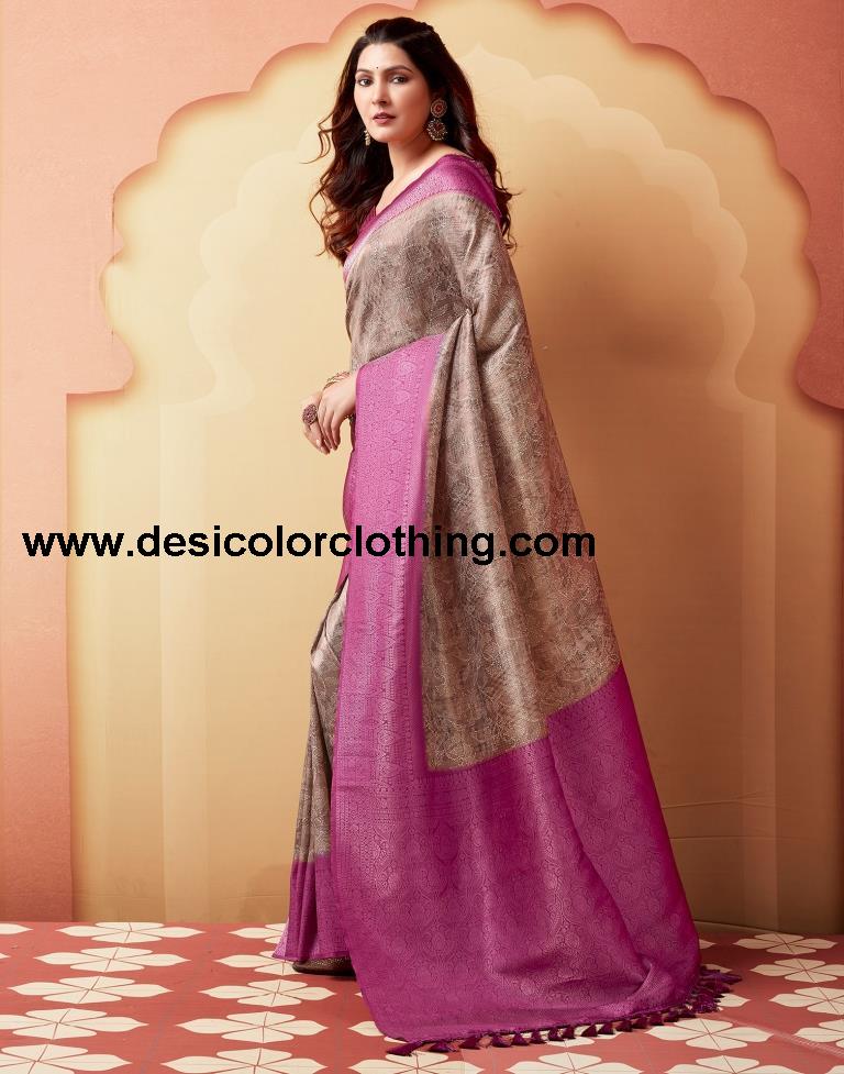 Brown Silk Printed Sarees