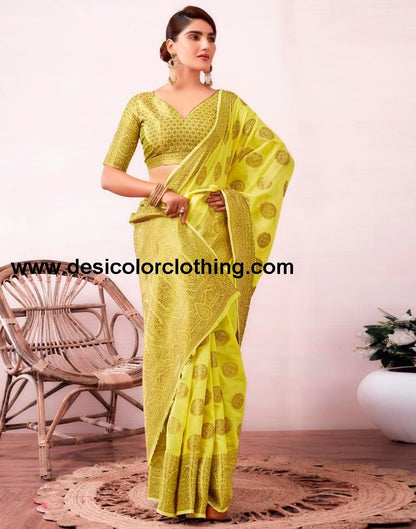 Yellow Silk Plain Saree