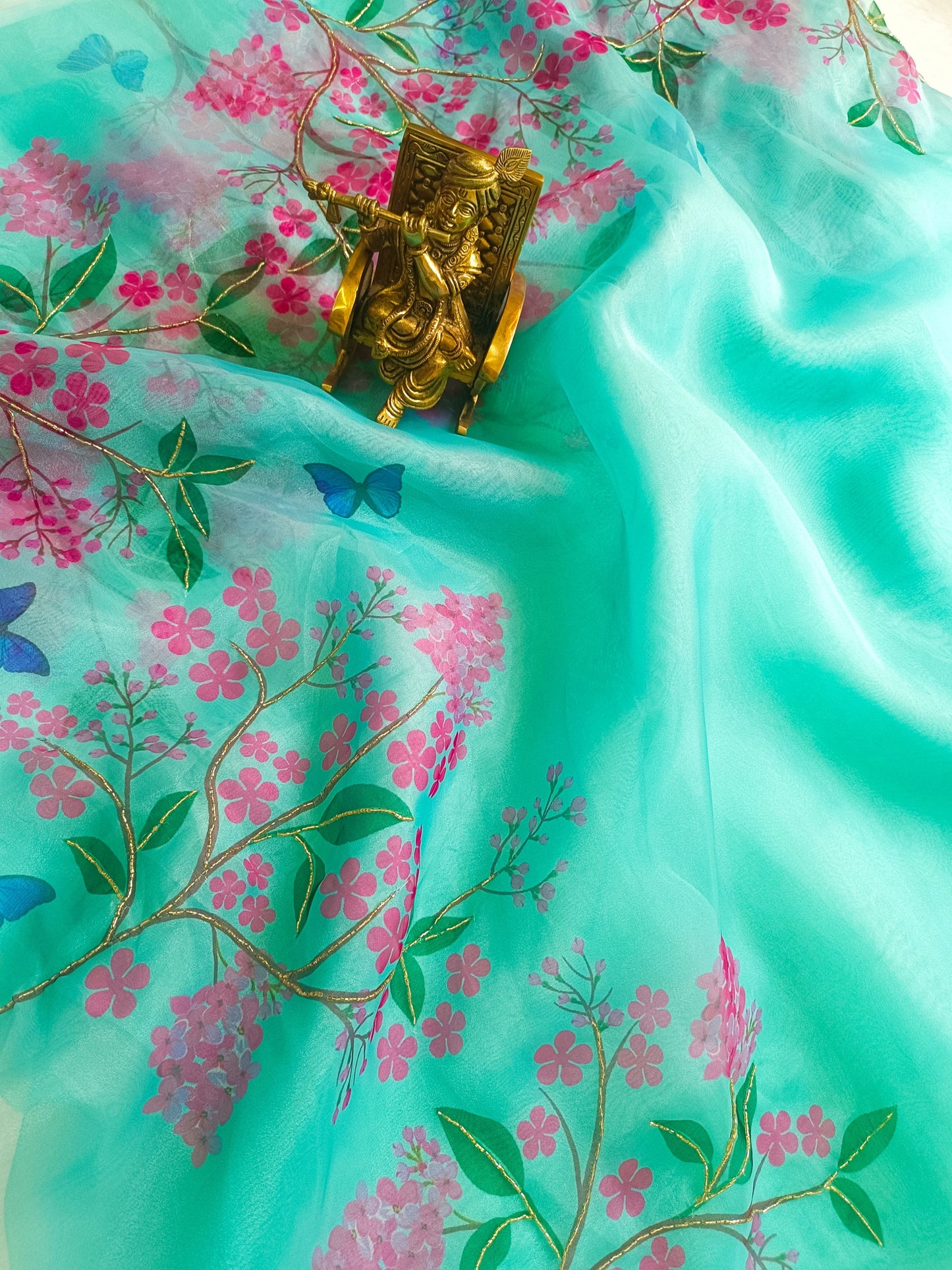 Product Image - Elegant Digital Print Organza Saree with Handwork