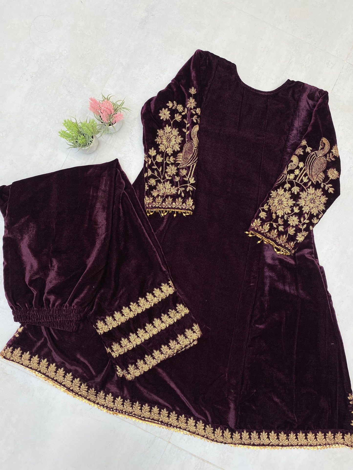 Product Image - Luxurious Velvet Embroidery Work Designer Saree for Festive Wear